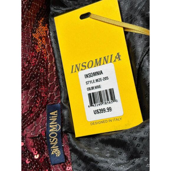 Insomnia Blazer Jacket Mens Medium Wine Red Sequin Shawl Collar Party Prom M205 - Picture 5 of 9